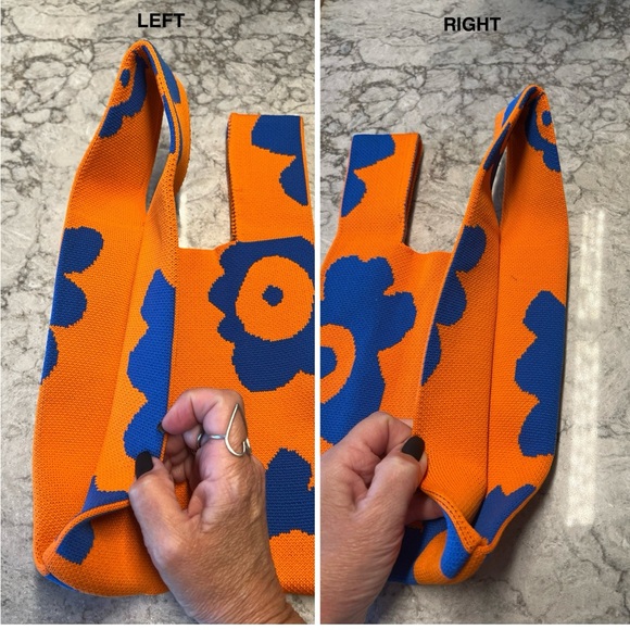 Mini Knitted Wristlet Bag - Foldable Tote - Orange and Blue Floral - Picture 5 of 9